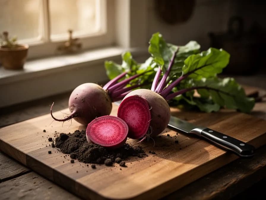 Aufgeschnittene Purple-Top-Rübe mit knackigem weißem Innenfleisch und violetter Schale