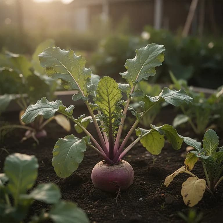 Üppiges grünes Rübengrün, das in einem dichten Gartenbeet wächst